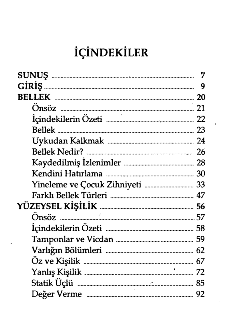 Şuur Kitabı içindekiler